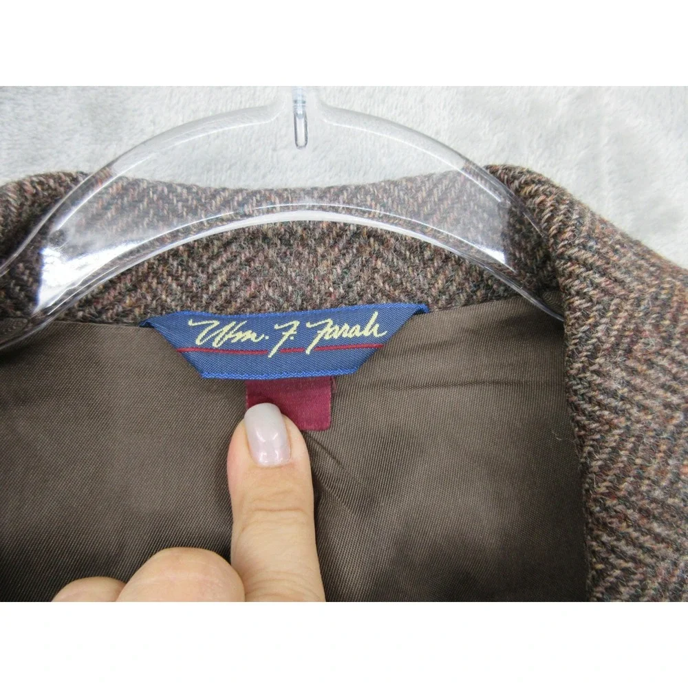 Vintage Wm F Farah Blazer Men Size 46R Herringbone Pure Wool Sport Coat Brown